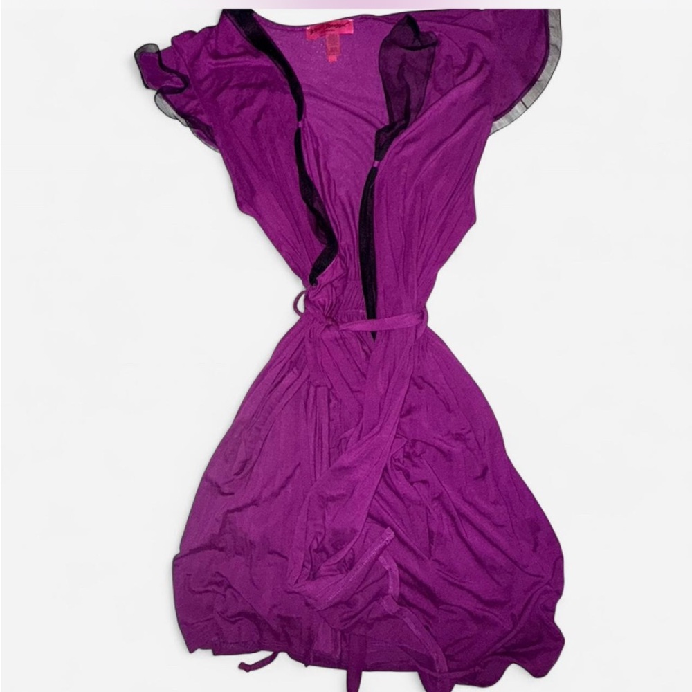 Vintage BETSEY JOHNSON purple  and black Robe size LARGE like new !!!! 🪻🪻🪻🪻 - Picture 3 of 14